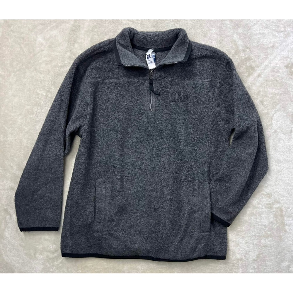 Gap Kids Boys Gray Quarter Zip Fleece Pullover Sweater Logo S 6-7